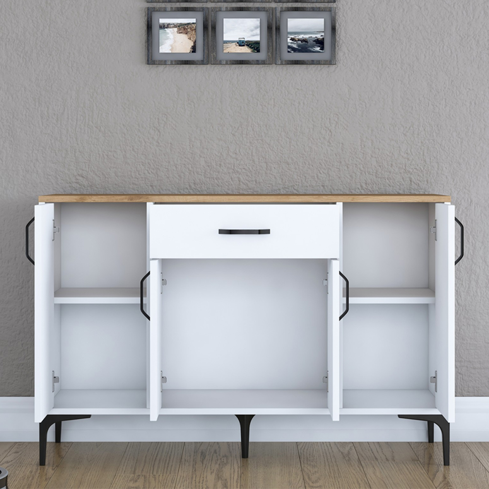 Arlivo Wooden Coffee Station Cabinets with 4 Doors 1 Drawers in White and Walnut