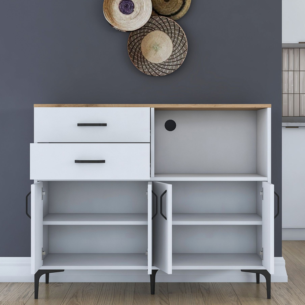 Arlivo Wooden Coffee Station Cabinets with 4 Doors 2 Drawers in White and Walnut