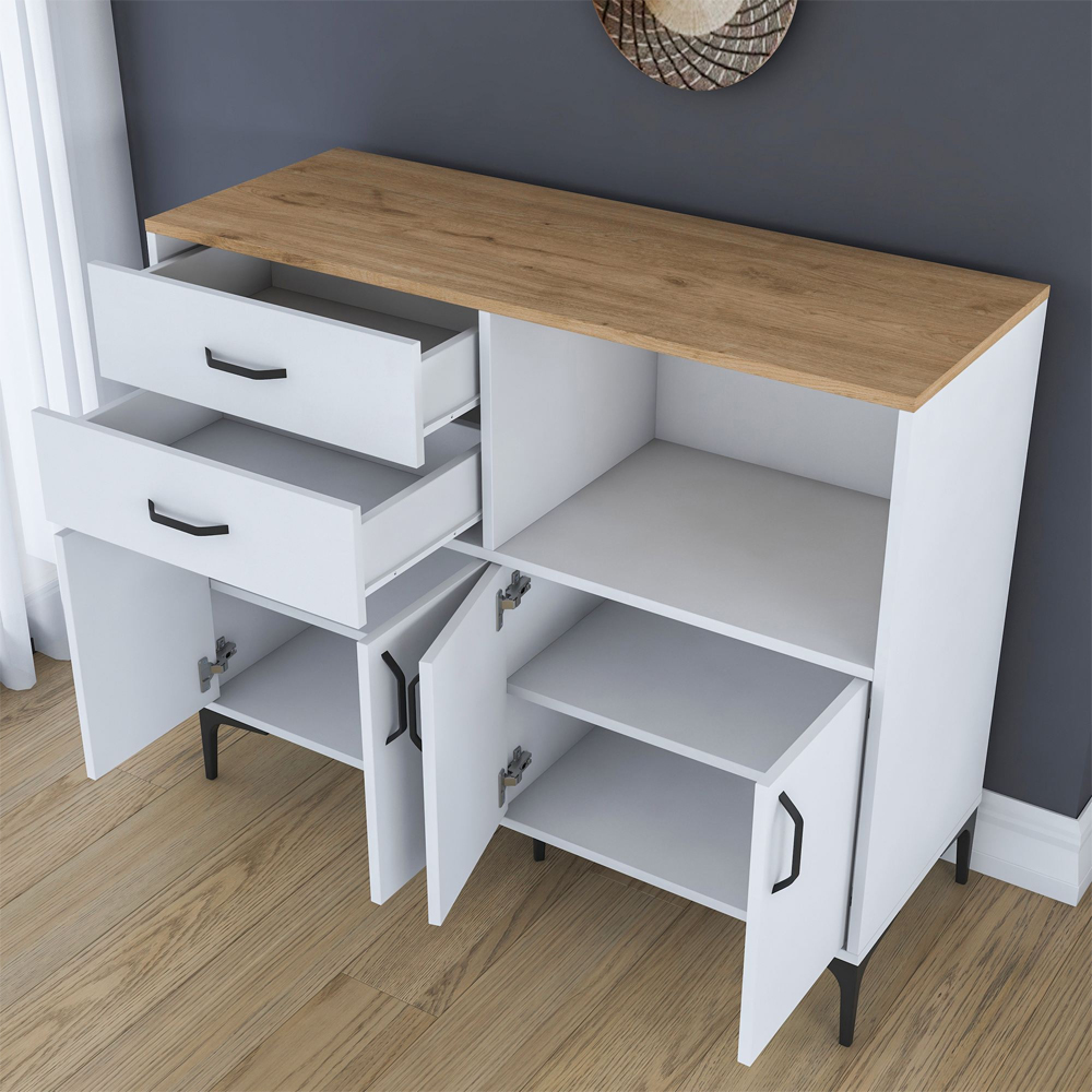 Arlivo Wooden Coffee Station Cabinets with 4 Doors 2 Drawers in White and Walnut