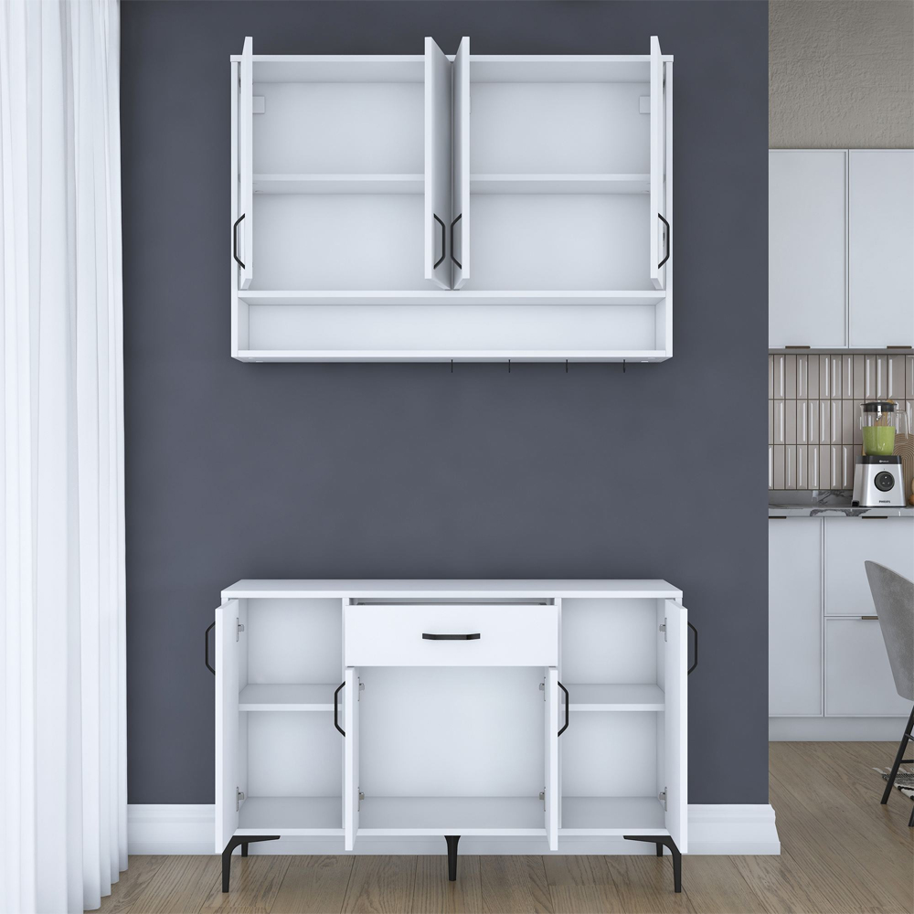 Arlivo Wooden Coffee Station Cabinets with Wall Cabinet in White and Black