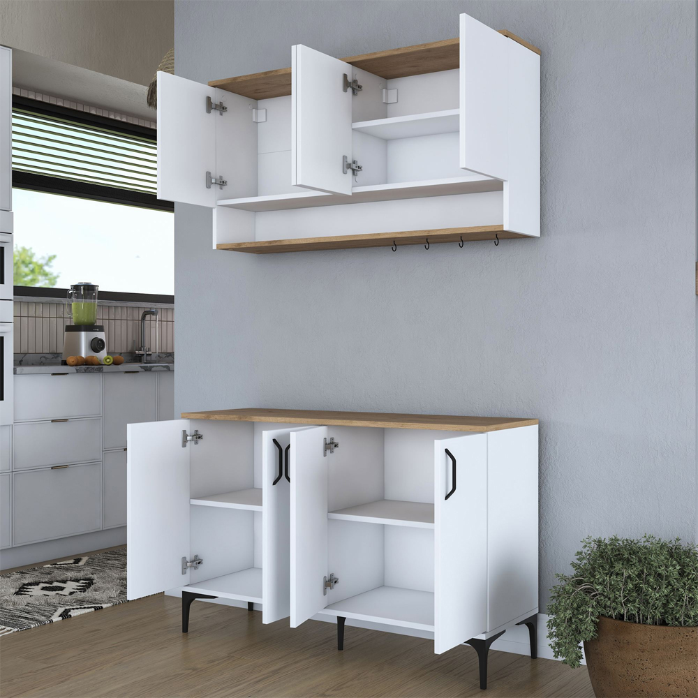Arlivo Wooden Coffee Station Cabinets with Wall Cabinet in White