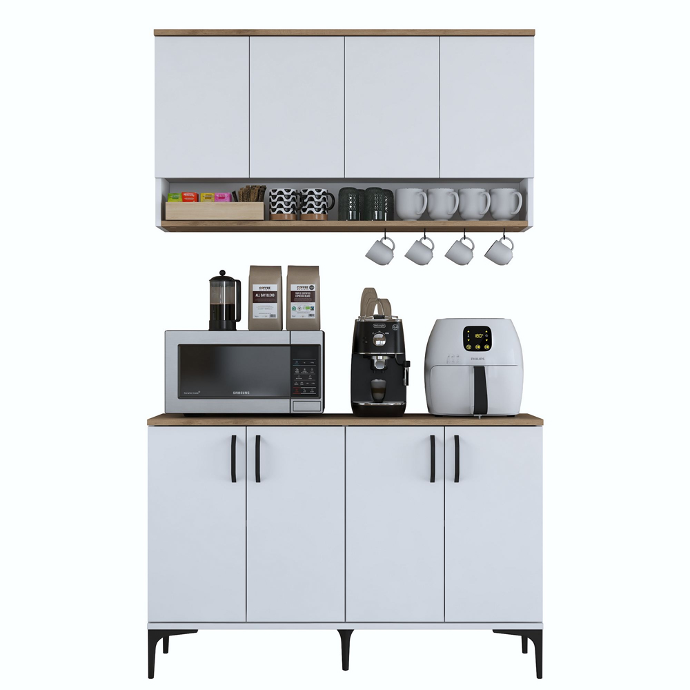 Arlivo Wooden Coffee Station Cabinets with Wall Cabinet in White