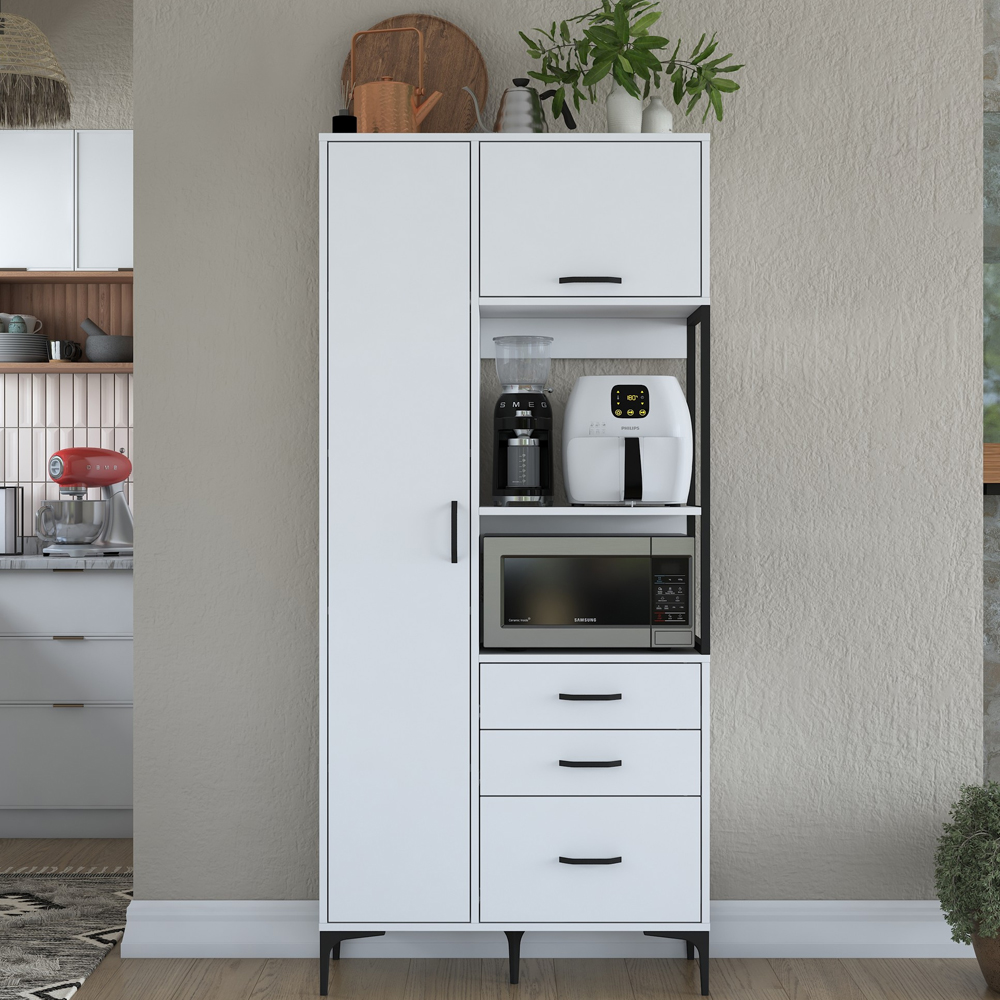 Arlivo Wooden Coffee Station Cabinets with 2 Doors 3 Drawers in White