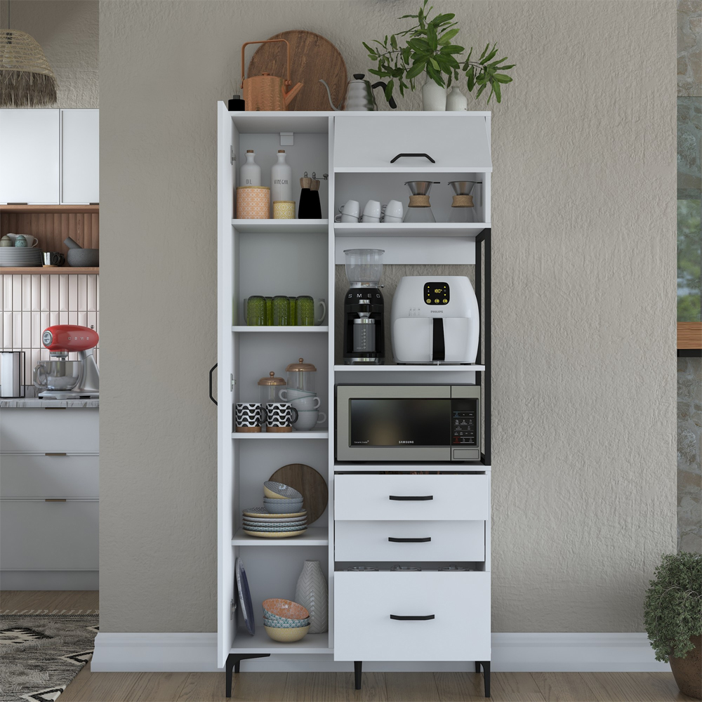 Arlivo Wooden Coffee Station Cabinets with 2 Doors 3 Drawers in White
