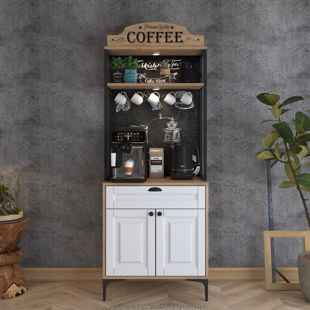 Arlivo Wooden Coffee Station Cabinets with 2 Doors in Walnut and White