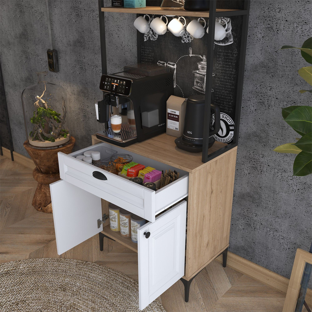 Arlivo Wooden Coffee Station Cabinets with 2 Doors in Walnut and White