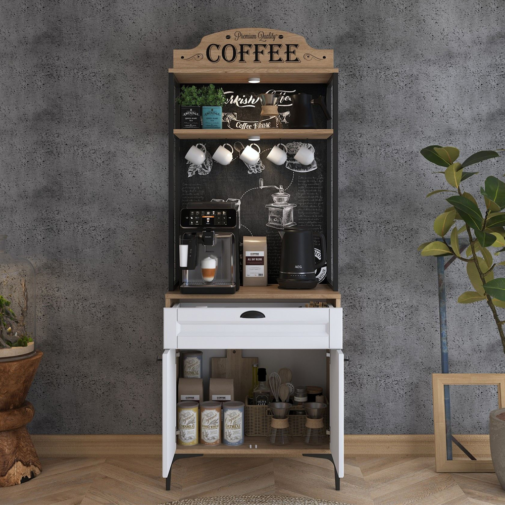 Arlivo Wooden Coffee Station Cabinets with 2 Doors in Walnut and White