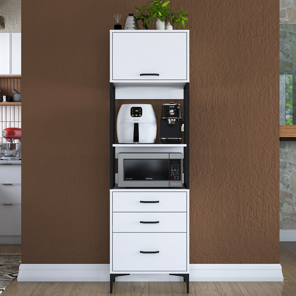 Arlivo Wooden Coffee Station Cabinets with 3 Drawers in White