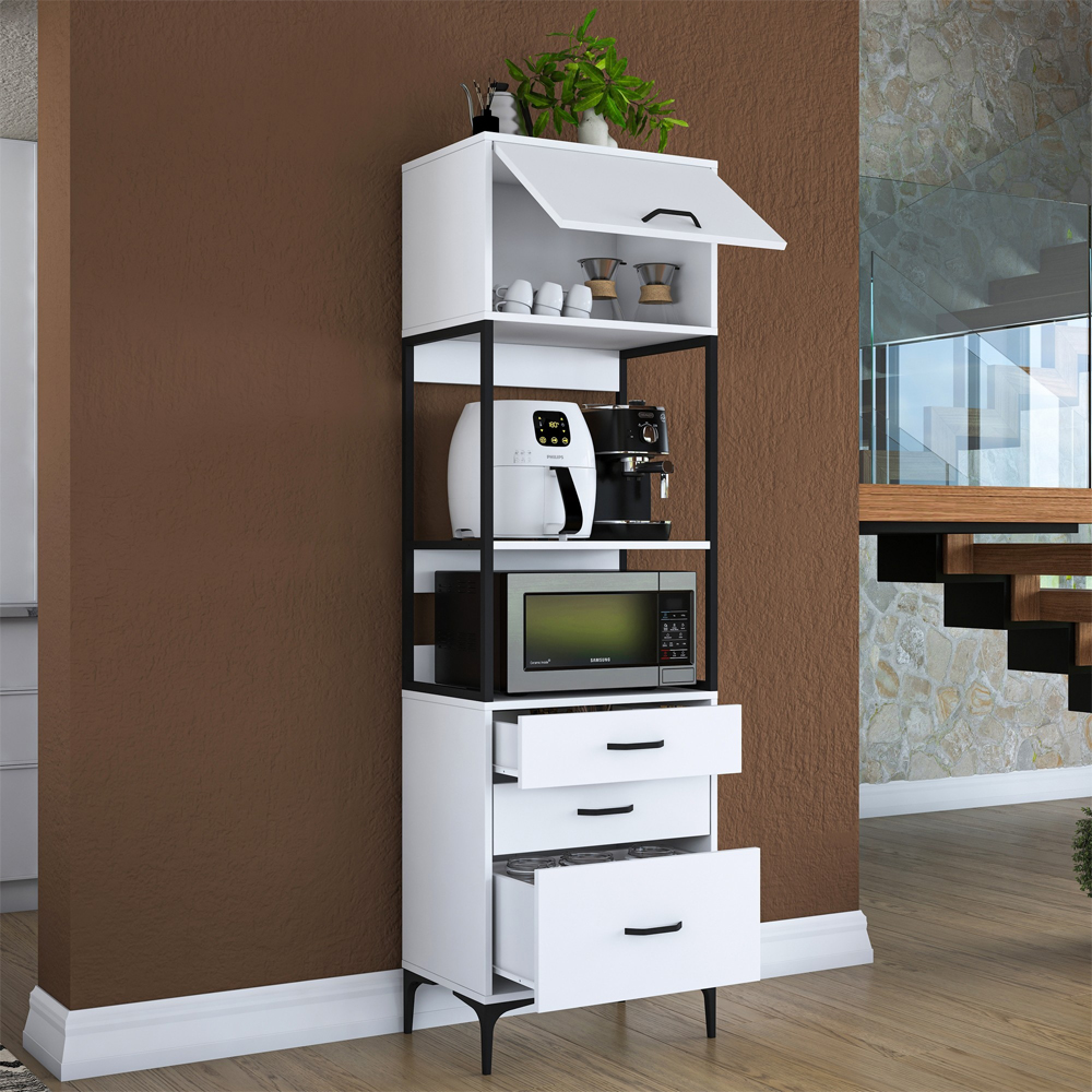 Arlivo Wooden Coffee Station Cabinets with 3 Drawers in White