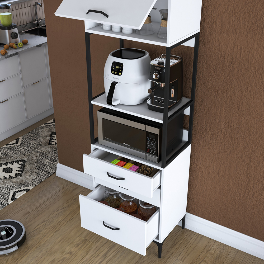 Arlivo Wooden Coffee Station Cabinets with 3 Drawers in White