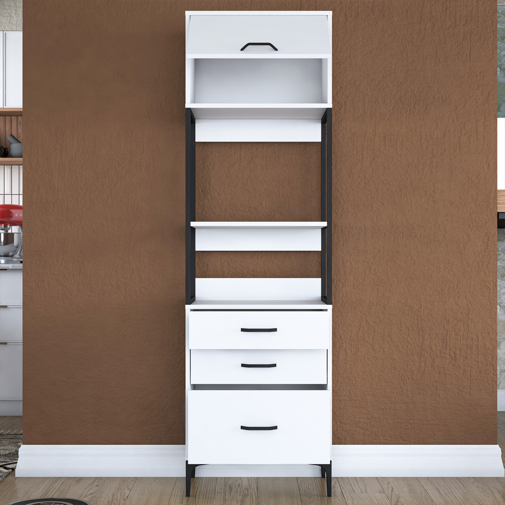 Arlivo Wooden Coffee Station Cabinets with 3 Drawers in White