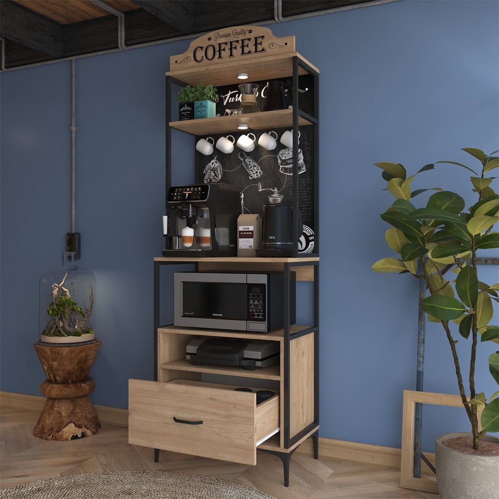 Arlivo Wooden Coffee Station Cabinets with 3 Shelf in Walnut