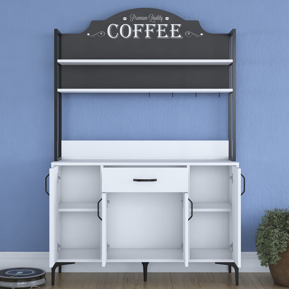 Arlivo Wooden Coffee Station Cabinets with 4 Doors 2 Shelf in White