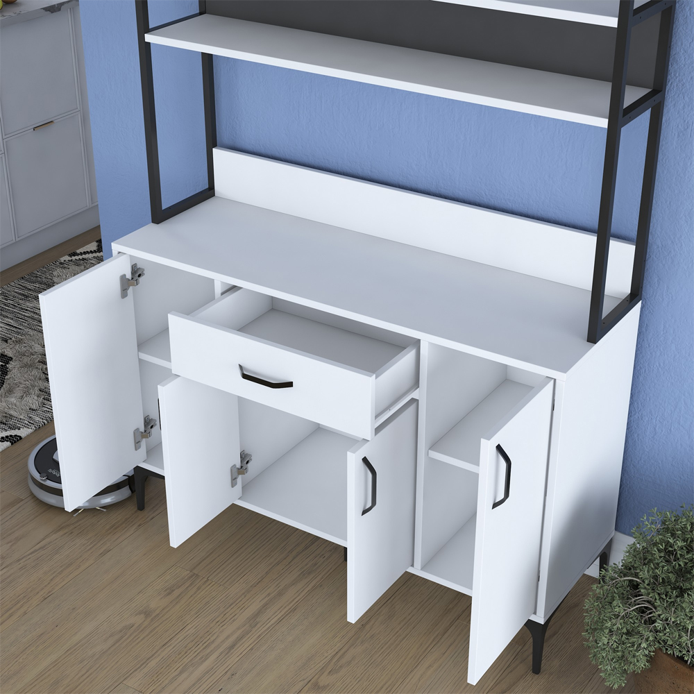 Arlivo Wooden Coffee Station Cabinets with 4 Doors 2 Shelf in White