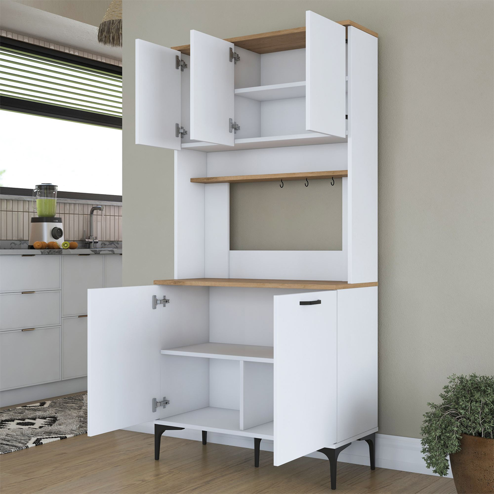 Arlivo Wooden Coffee Station Cabinets with 5 Doors in White and Walnut