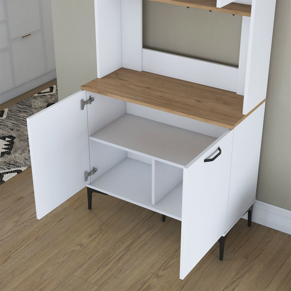Arlivo Wooden Coffee Station Cabinets with 5 Doors in White and Walnut