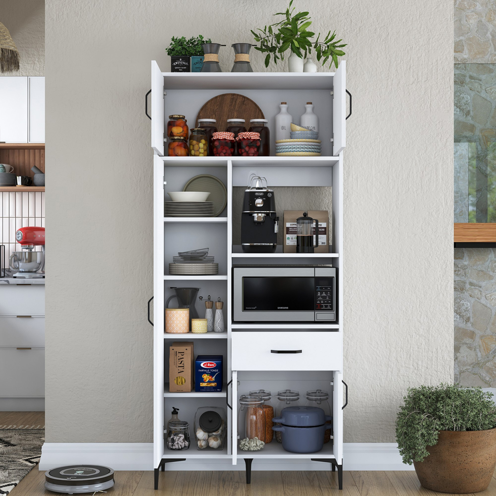 Arlivo Wooden Coffee Station Cabinets with 5 Doors in White