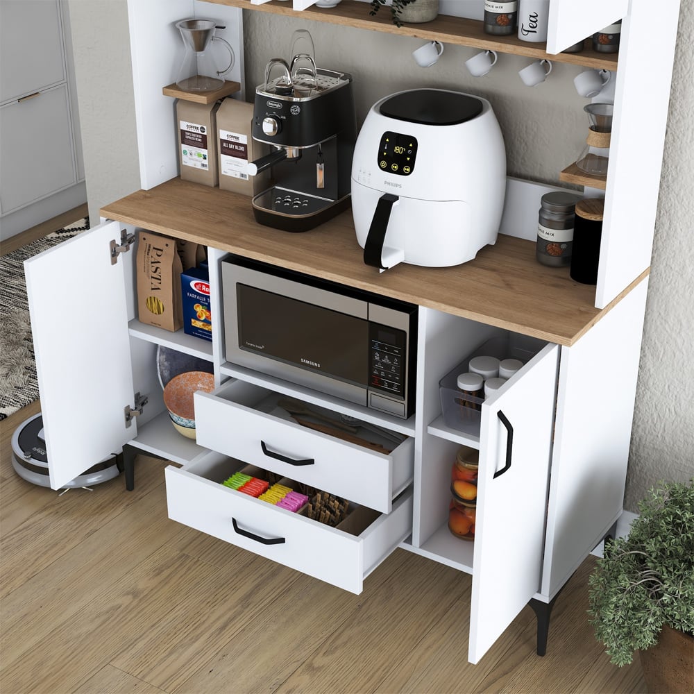 Arlivo Wooden Coffee Station Cabinets with 6 Doors 2 Drawers in White and Walnut