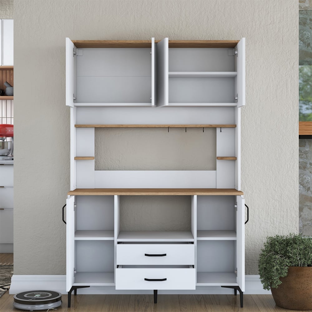 Arlivo Wooden Coffee Station Cabinets with 6 Doors 2 Drawers in White and Walnut