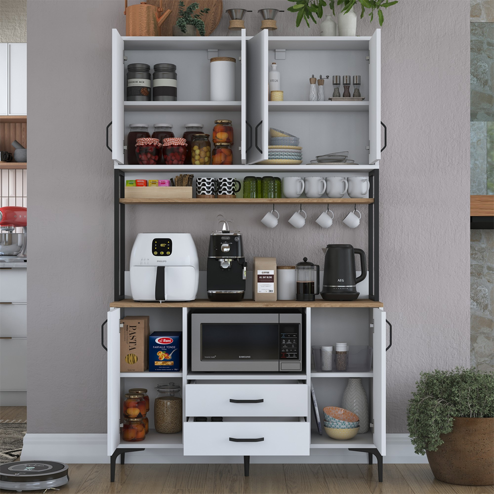Arlivo Wooden Coffee Station Cabinets with 6 Doors 2 Drawers in White