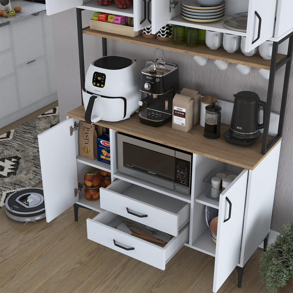 Arlivo Wooden Coffee Station Cabinets with 6 Doors 2 Drawers in White