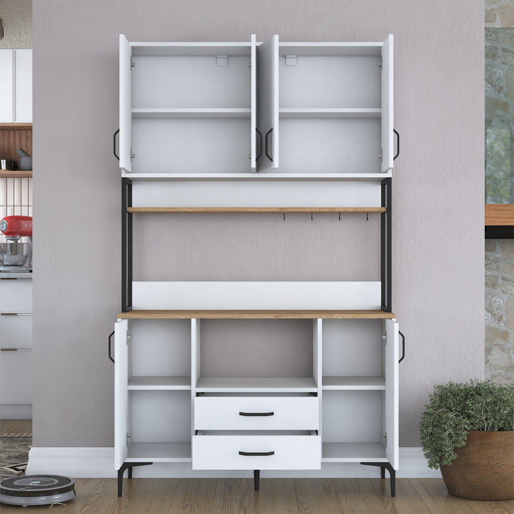 Arlivo Wooden Coffee Station Cabinets with 6 Doors 2 Drawers in White