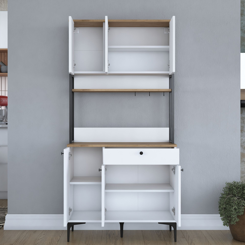 Arlivo Wooden Coffee Station Cabinets with 6 Doors in White and Walnut