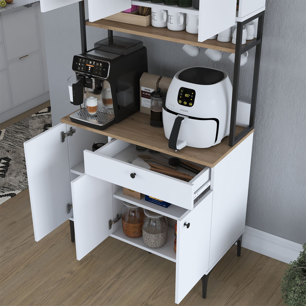Arlivo Wooden Coffee Station Cabinets with 6 Doors in White and Walnut