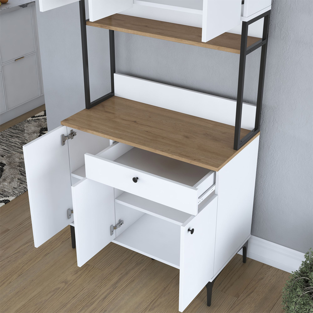 Arlivo Wooden Coffee Station Cabinets with 6 Doors in White and Walnut