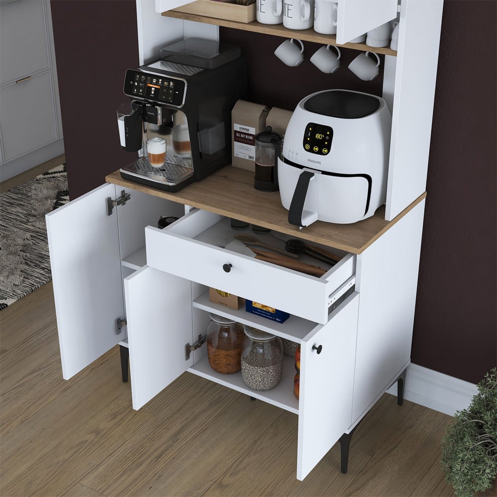 Arlivo Wooden Coffee Station Cabinets with 6 Doors in White