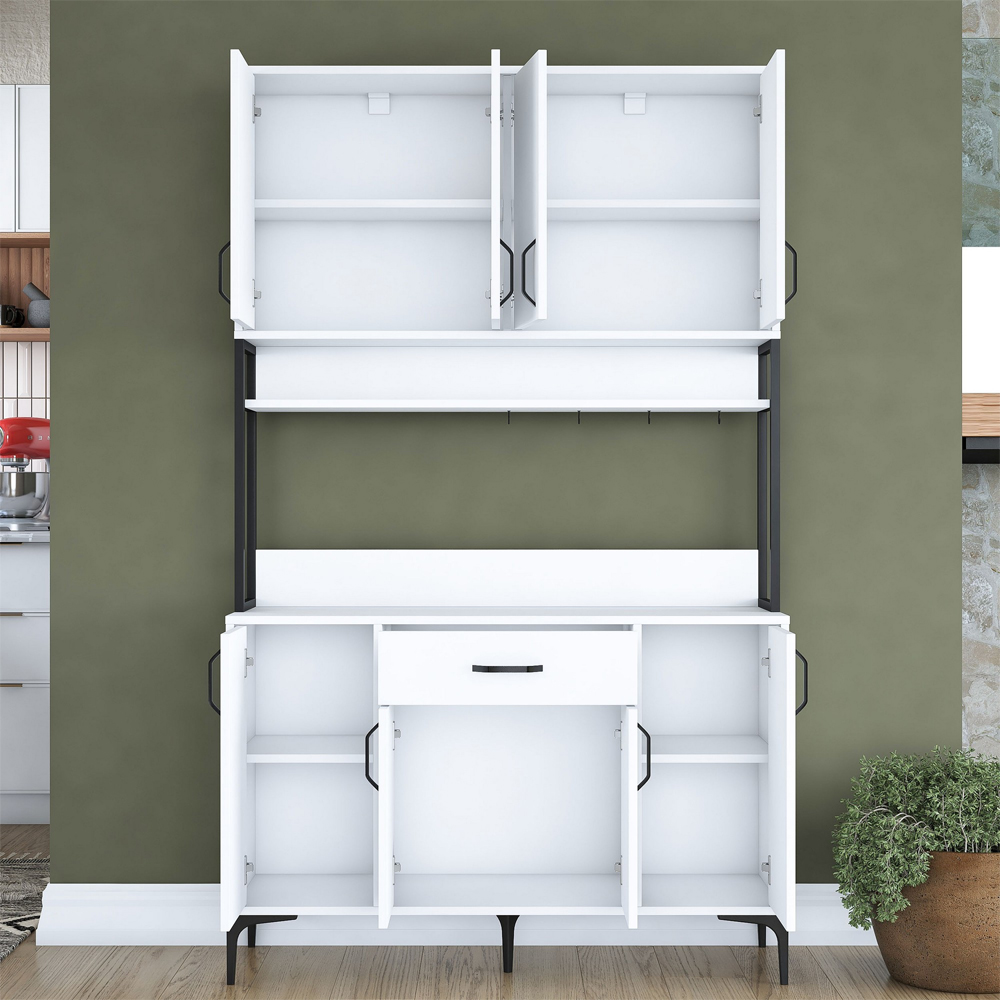 Arlivo Wooden Coffee Station Cabinets with 8 Doors 1 Drawers in White and Black