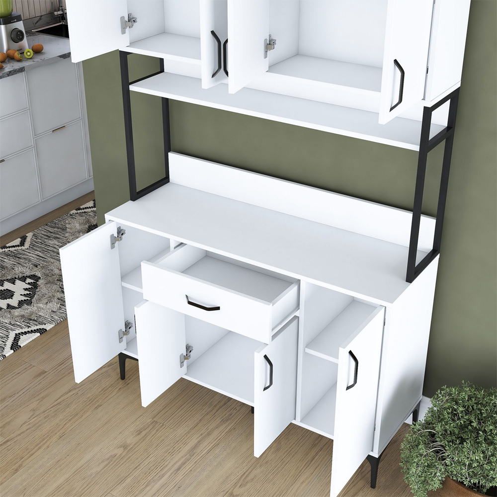 Arlivo Wooden Coffee Station Cabinets with 8 Doors 1 Drawers in White and Black