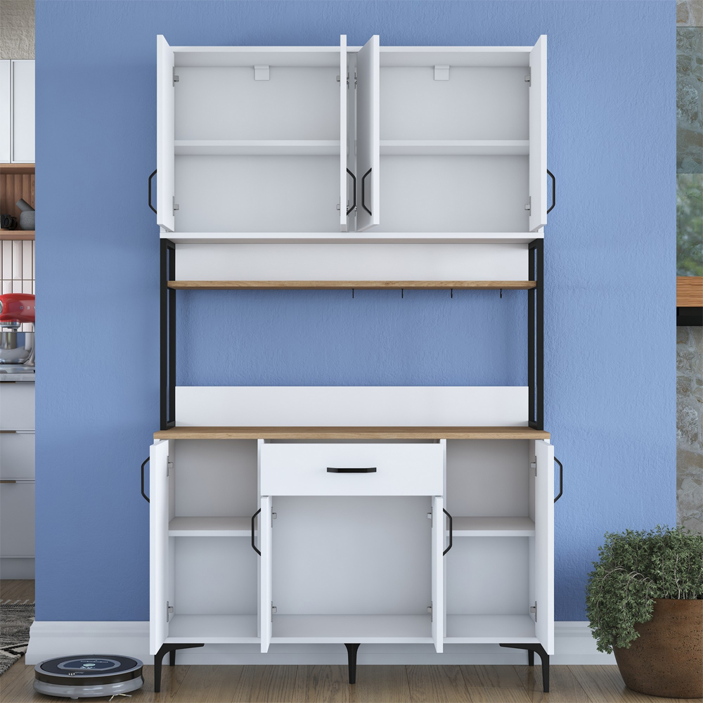 Arlivo Wooden Coffee Station Cabinets with 8 Doors 1 Drawers in White and Walnut