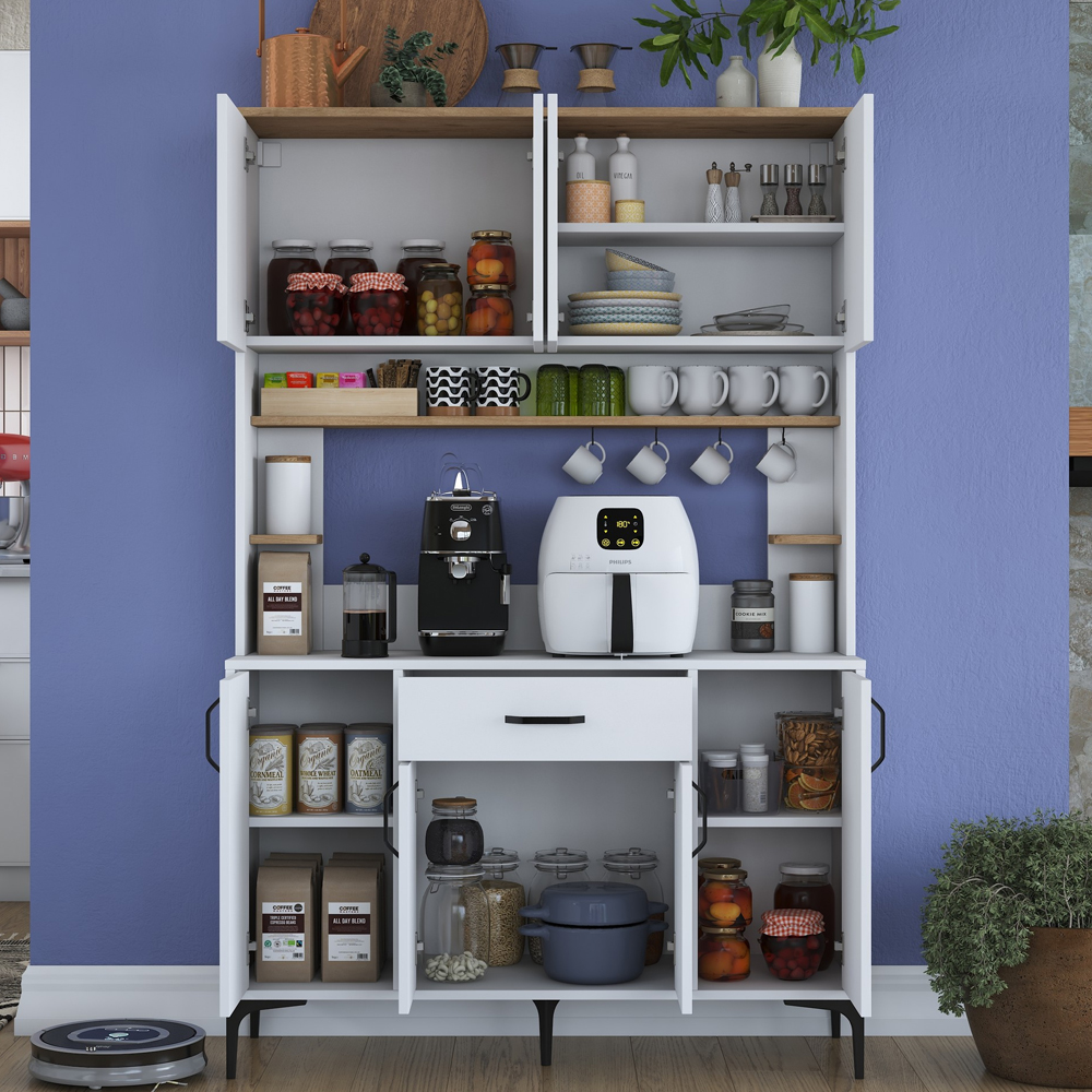 Arlivo Wooden Coffee Station Cabinets with 8 Doors 1 Drawers in White