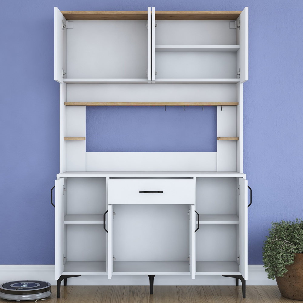 Arlivo Wooden Coffee Station Cabinets with 8 Doors 1 Drawers in White