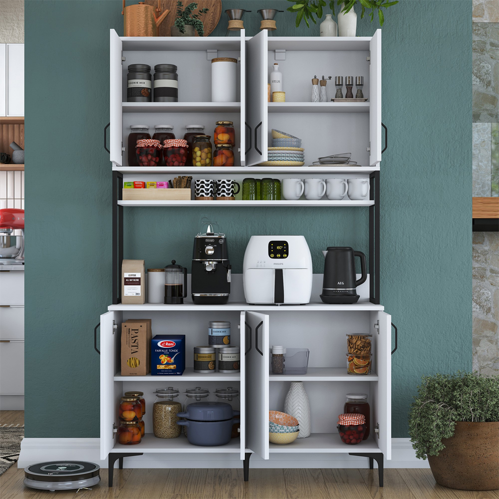 Arlivo Wooden Coffee Station Cabinets with 8 Doors 1 Shelf in White