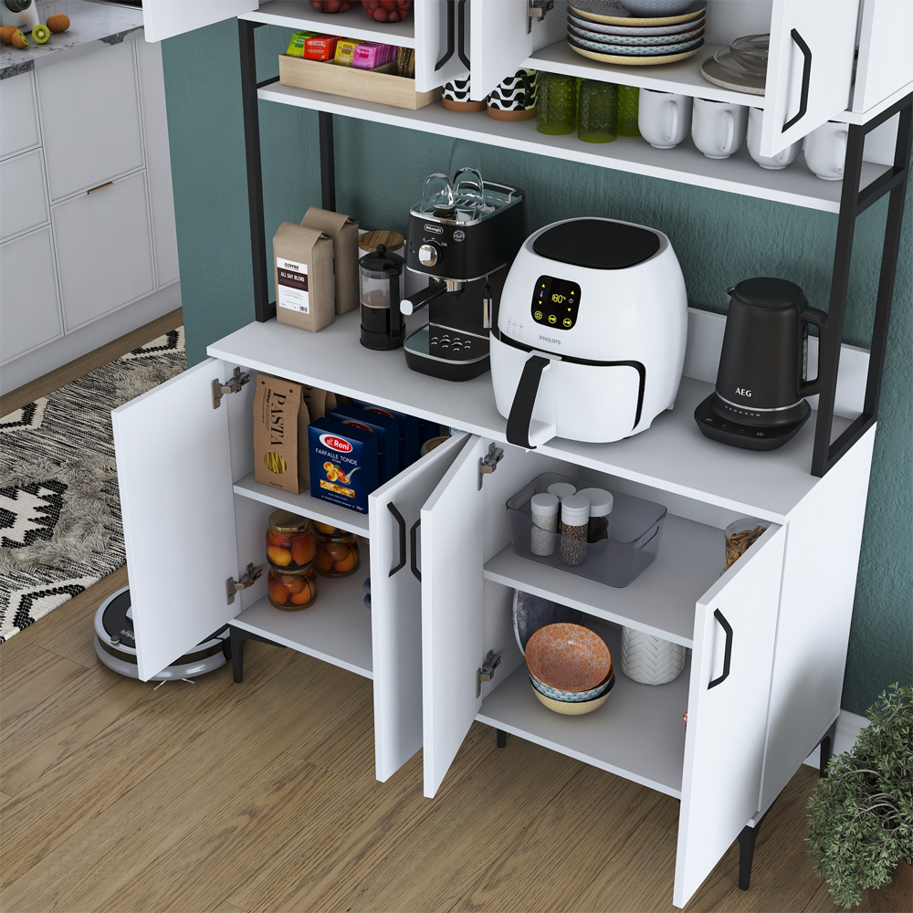 Arlivo Wooden Coffee Station Cabinets with 8 Doors 1 Shelf in White
