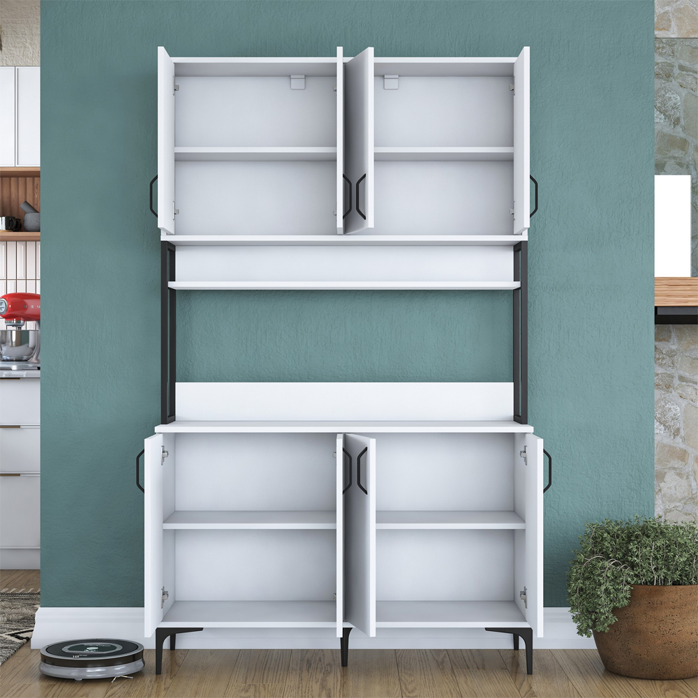 Arlivo Wooden Coffee Station Cabinets with 8 Doors 1 Shelf in White