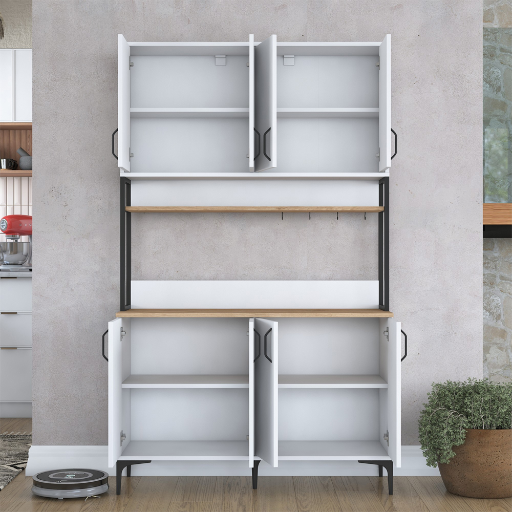 Arlivo Wooden Coffee Station Cabinets with 8 Doors 1 Walnut Shelf in White
