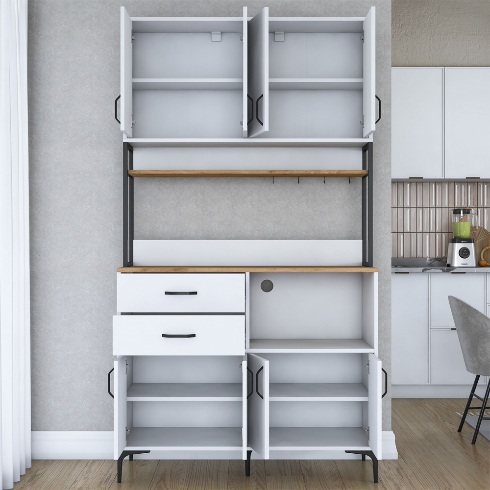 Arlivo Wooden Coffee Station Cabinets with 8 Doors 2 Drawers in White and Black