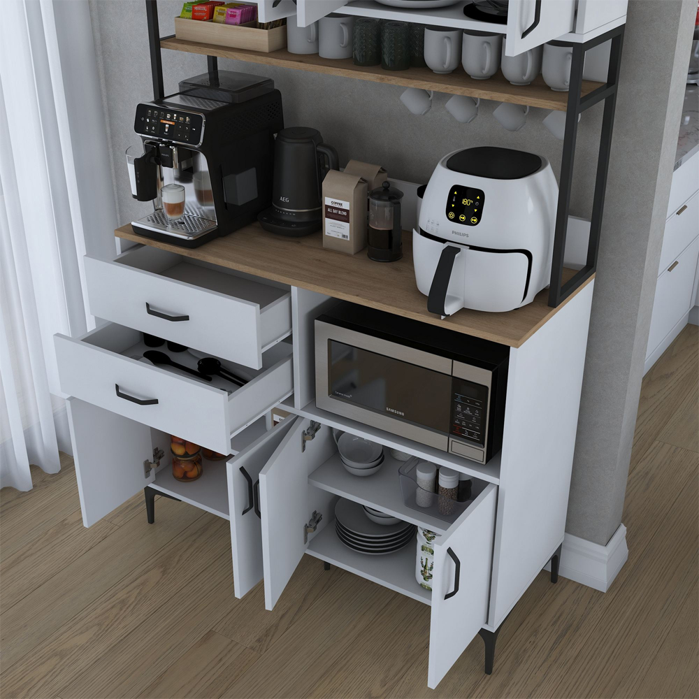 Arlivo Wooden Coffee Station Cabinets with 8 Doors 2 Drawers in White and Black