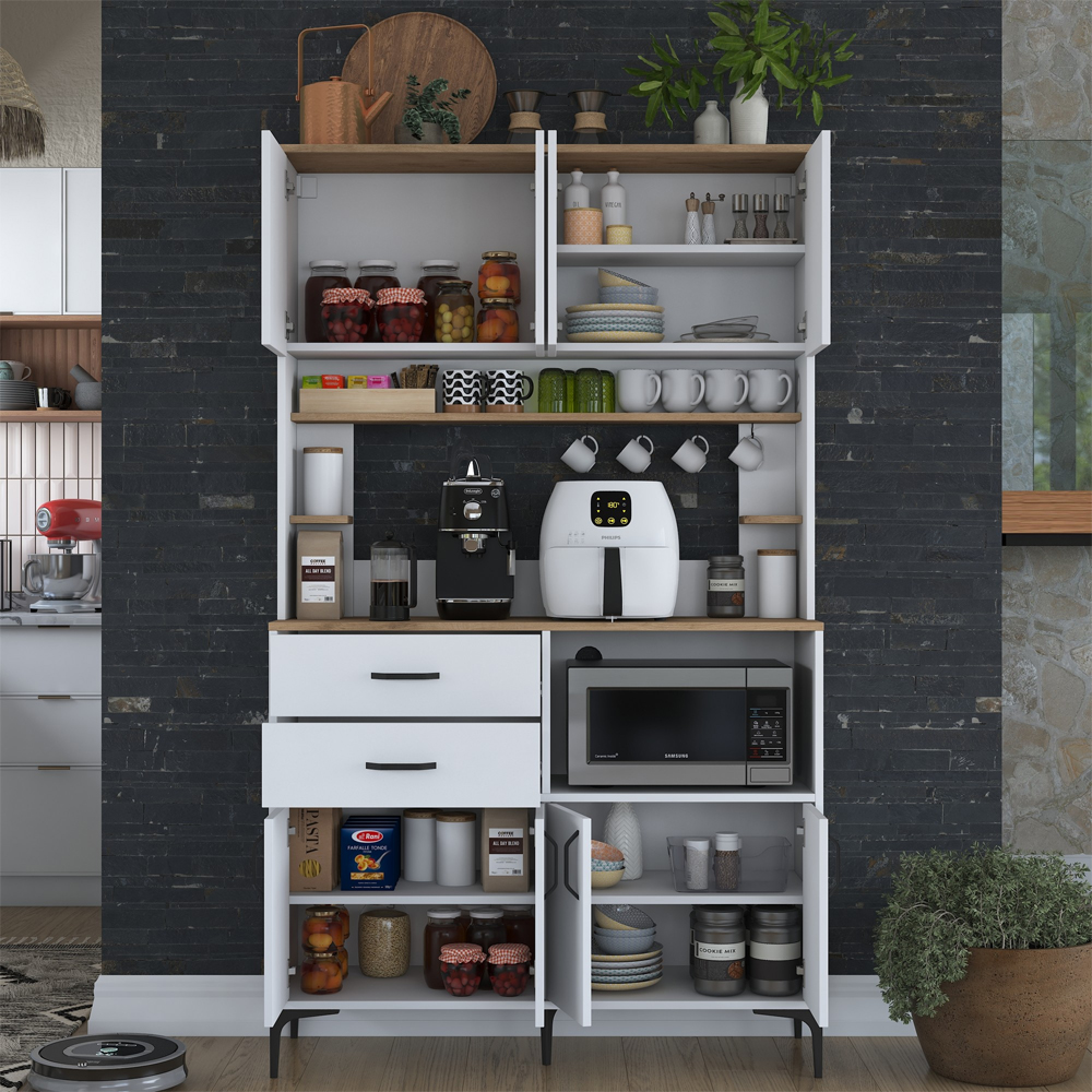 Arlivo Wooden Coffee Station Cabinets with 8 Doors 2 Drawers in White and Walnut