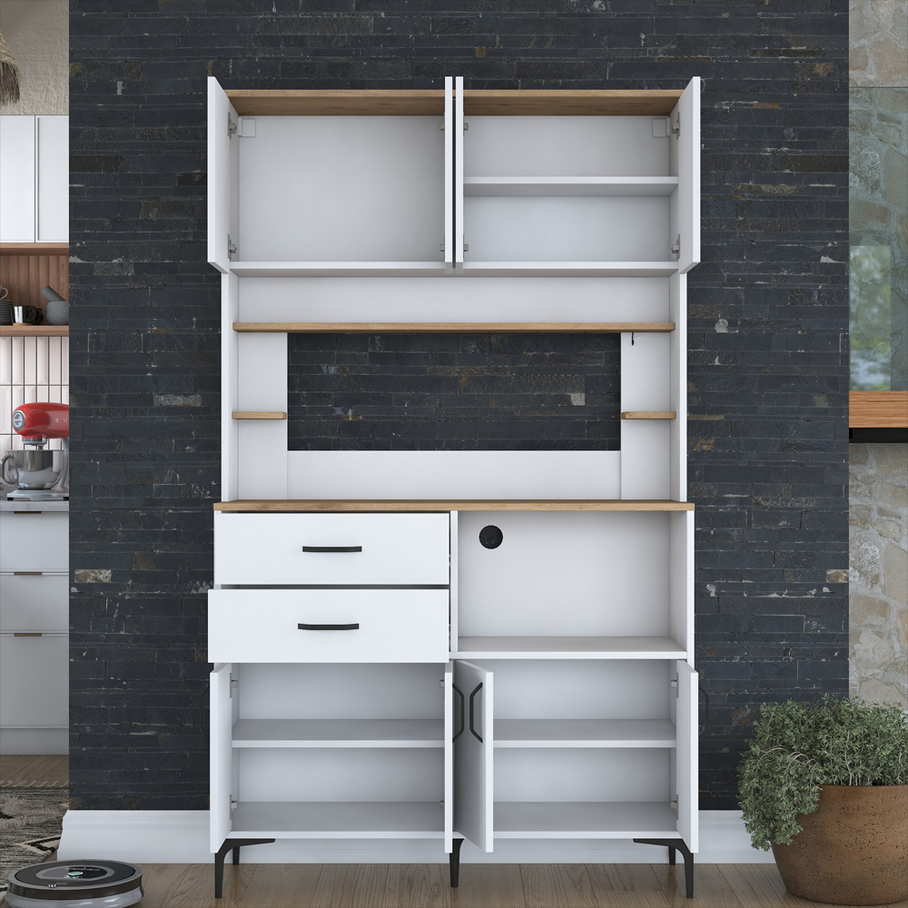 Arlivo Wooden Coffee Station Cabinets with 8 Doors 2 Drawers in White and Walnut
