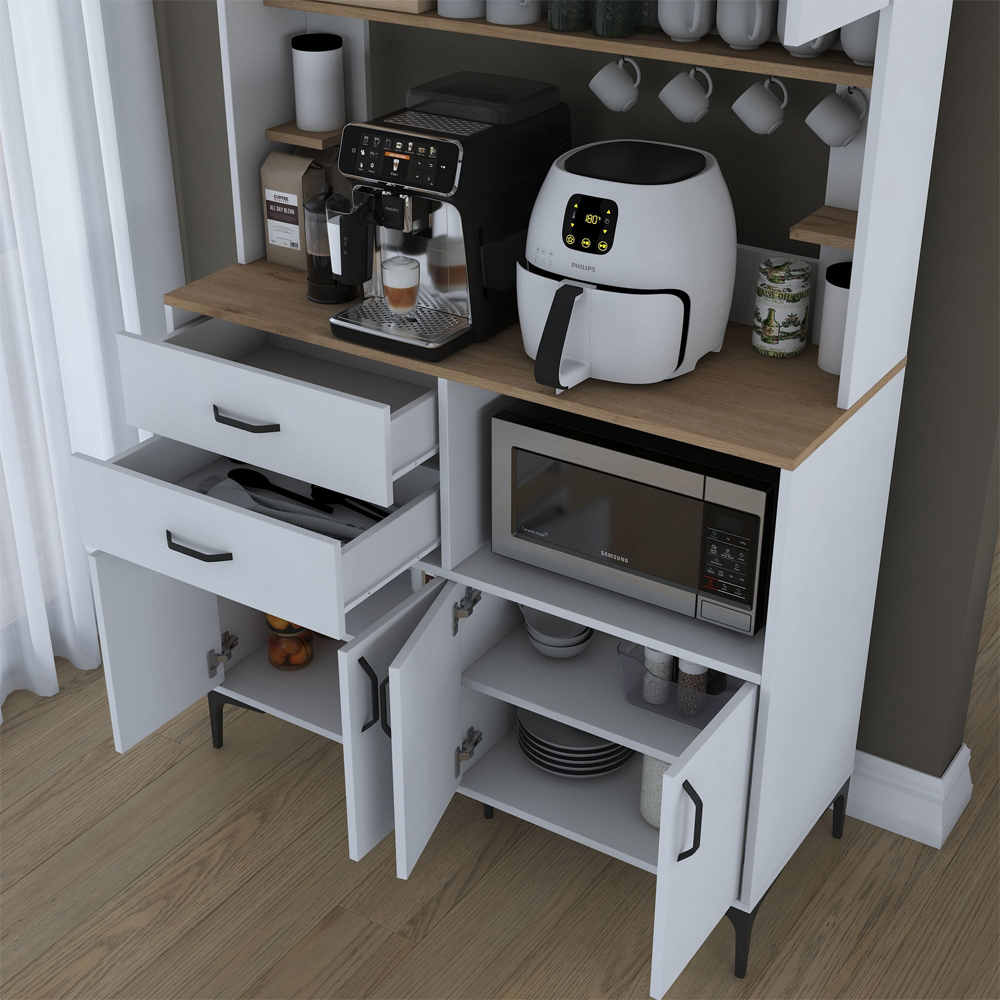 Arlivo Wooden Coffee Station Cabinets with 8 Doors in White and Black