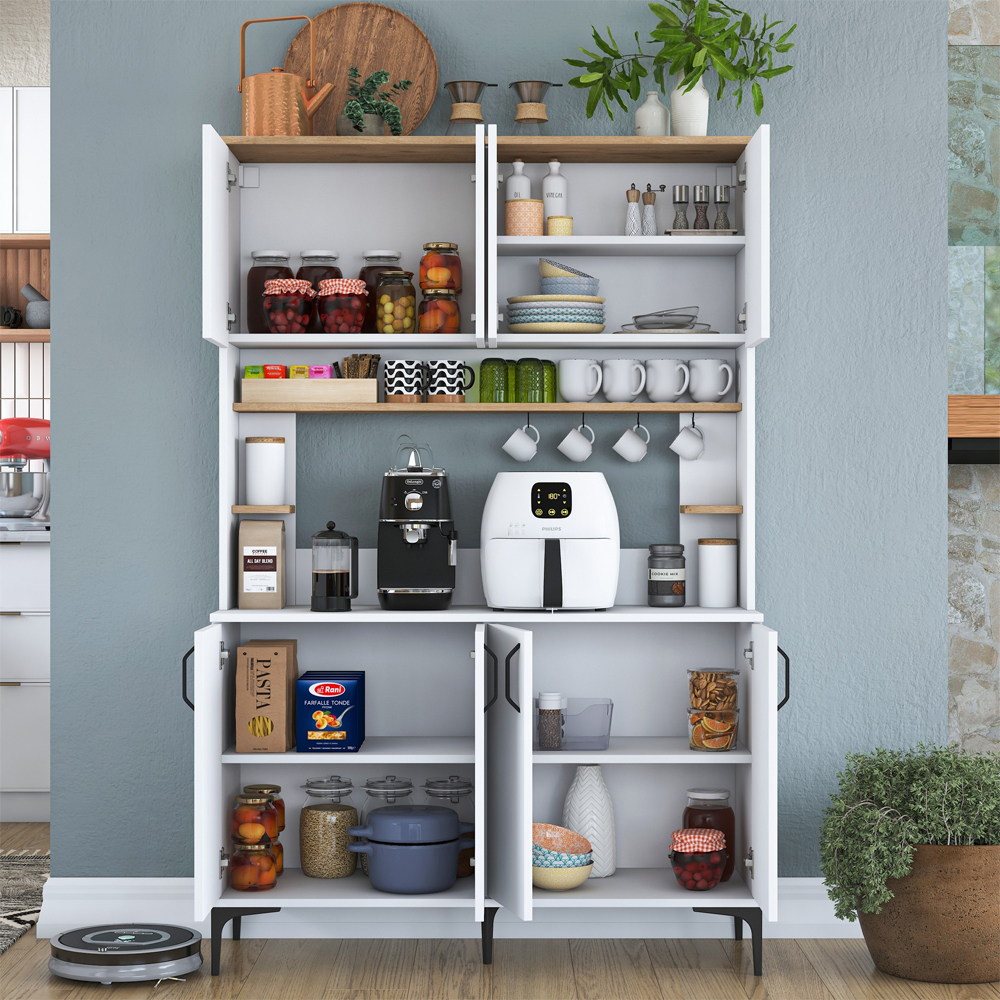 Arlivo Wooden Coffee Station Cabinets with 8 Doors in White and Walnut