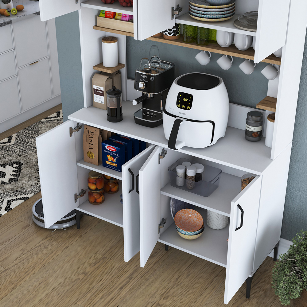 Arlivo Wooden Coffee Station Cabinets with 8 Doors in White and Walnut