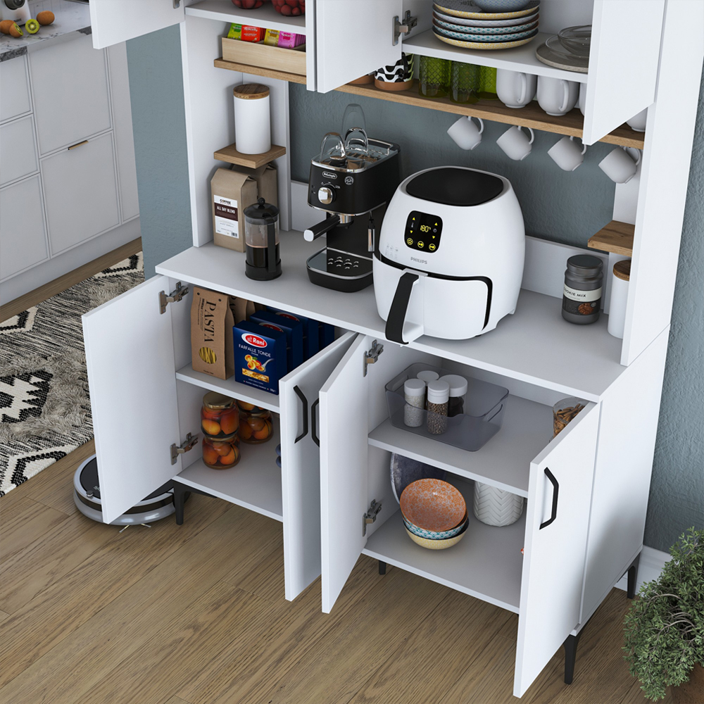 Arlivo Wooden Coffee Station Cabinets with 8 Doors in White and Walnut