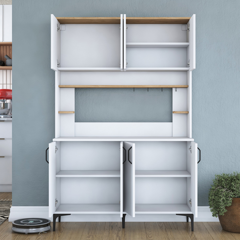 Arlivo Wooden Coffee Station Cabinets with 8 Doors in White and Walnut