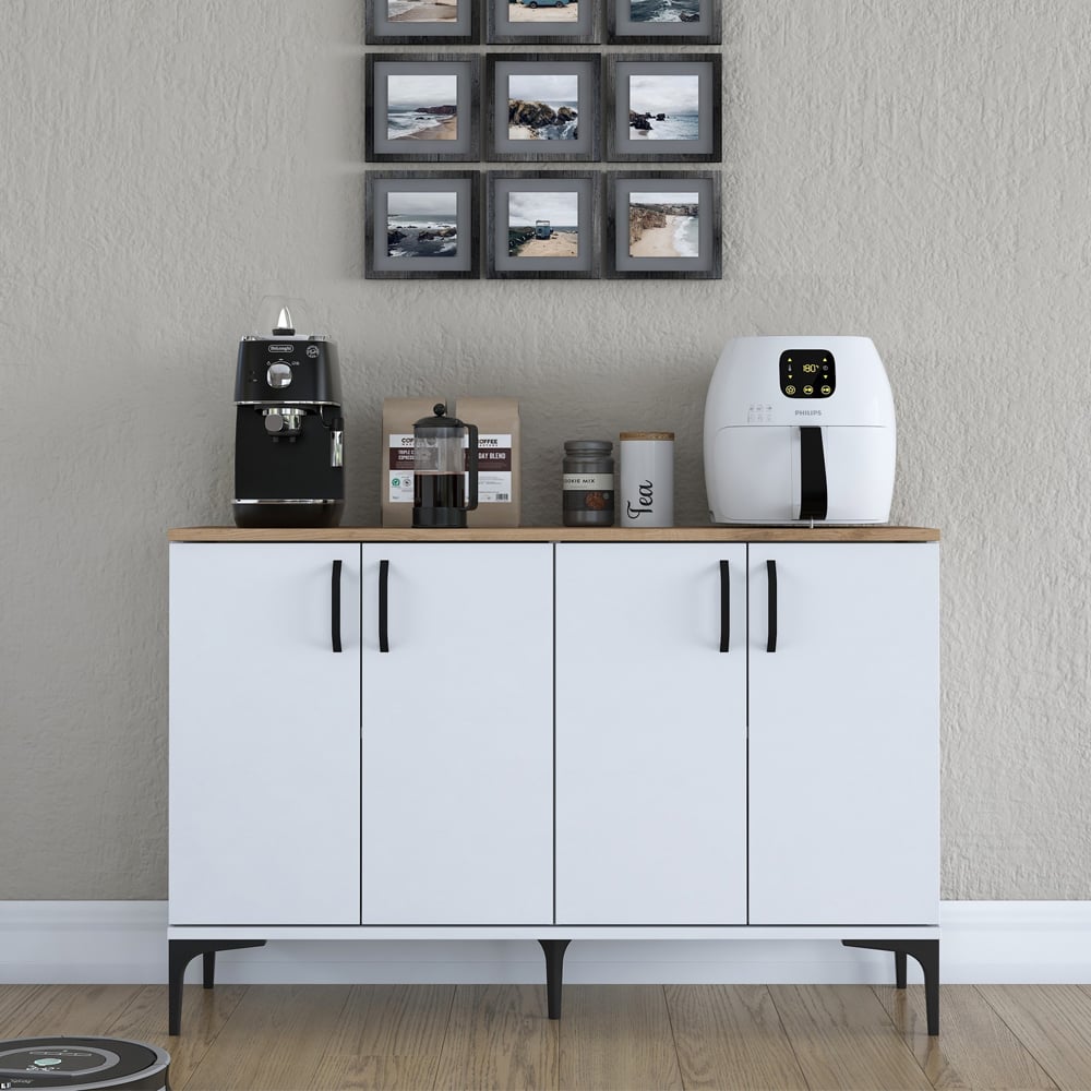 Arlivo Wooden Coffee Station Cabinets with 4 Doors in White and Walnut