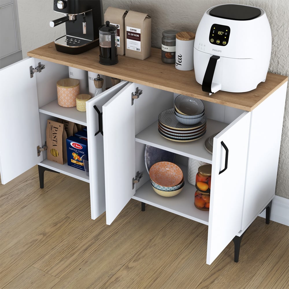 Arlivo Wooden Coffee Station Cabinets with 4 Doors in White and Walnut